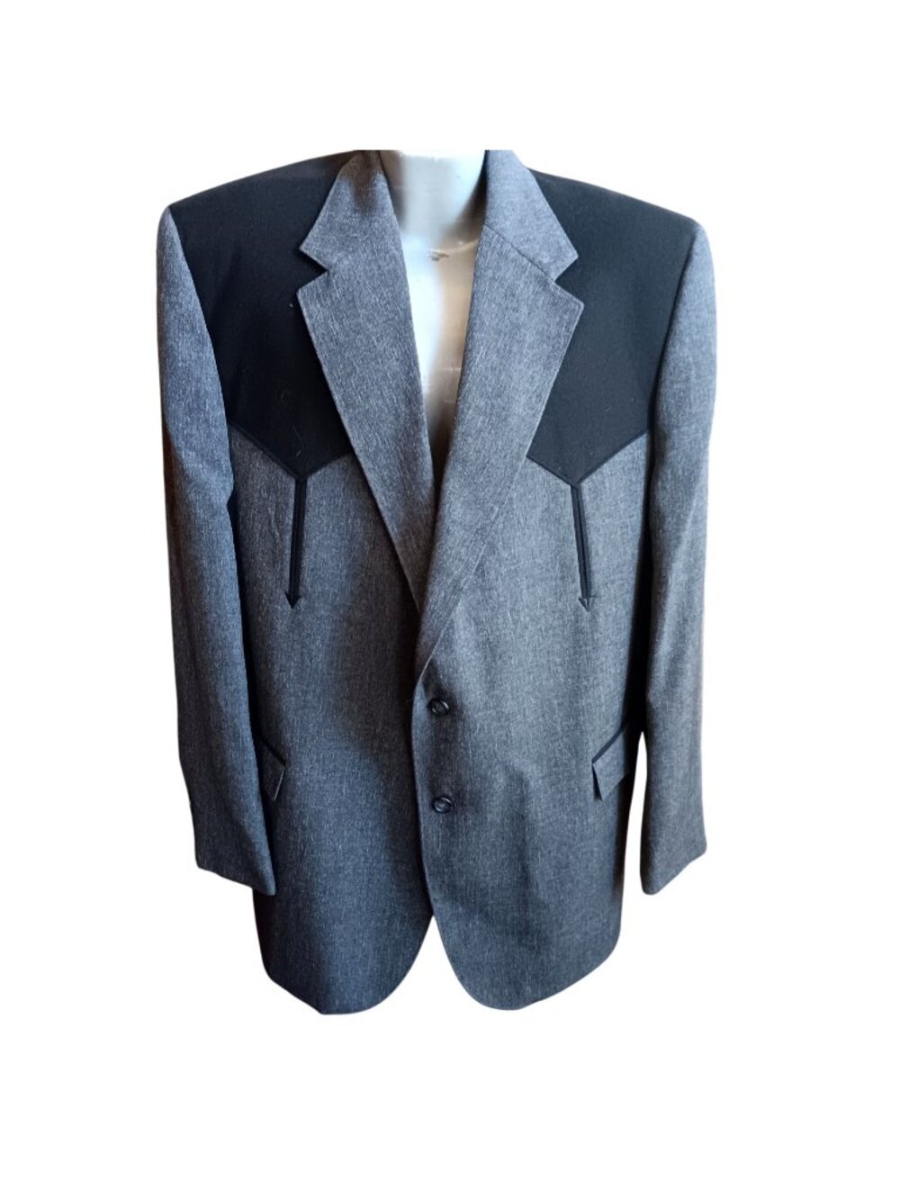 52L Western Blazer Jacket Circle S Gray Black Contrasting Yoke